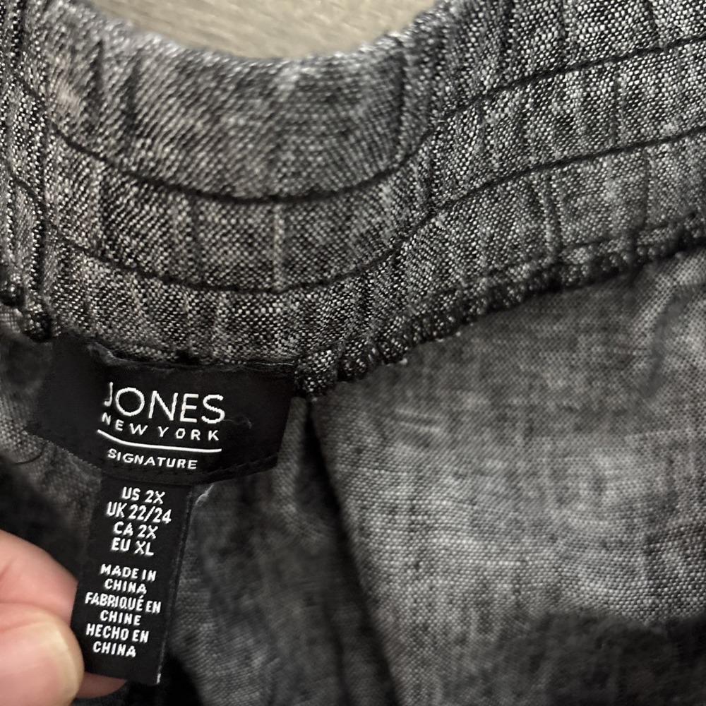 Jones New York Signature Women's Pants 2X Linen Blend Cuffed Drawstring - Picture 9 of 10